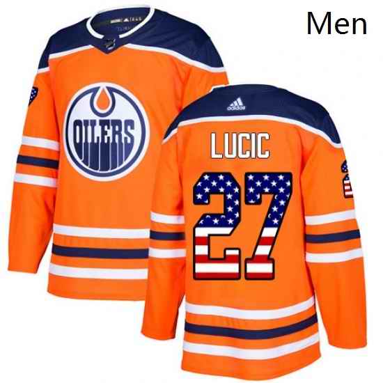 Mens Adidas Edmonton Oilers 27 Milan Lucic Authentic Orange USA Flag Fashion NHL Jersey